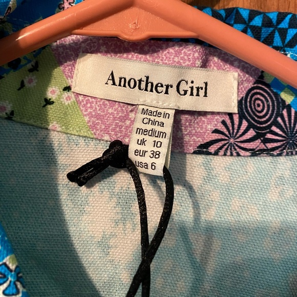 Another Girl Blue Patchwork Print Cropped Boxy Jacket - Picture 4 of 5